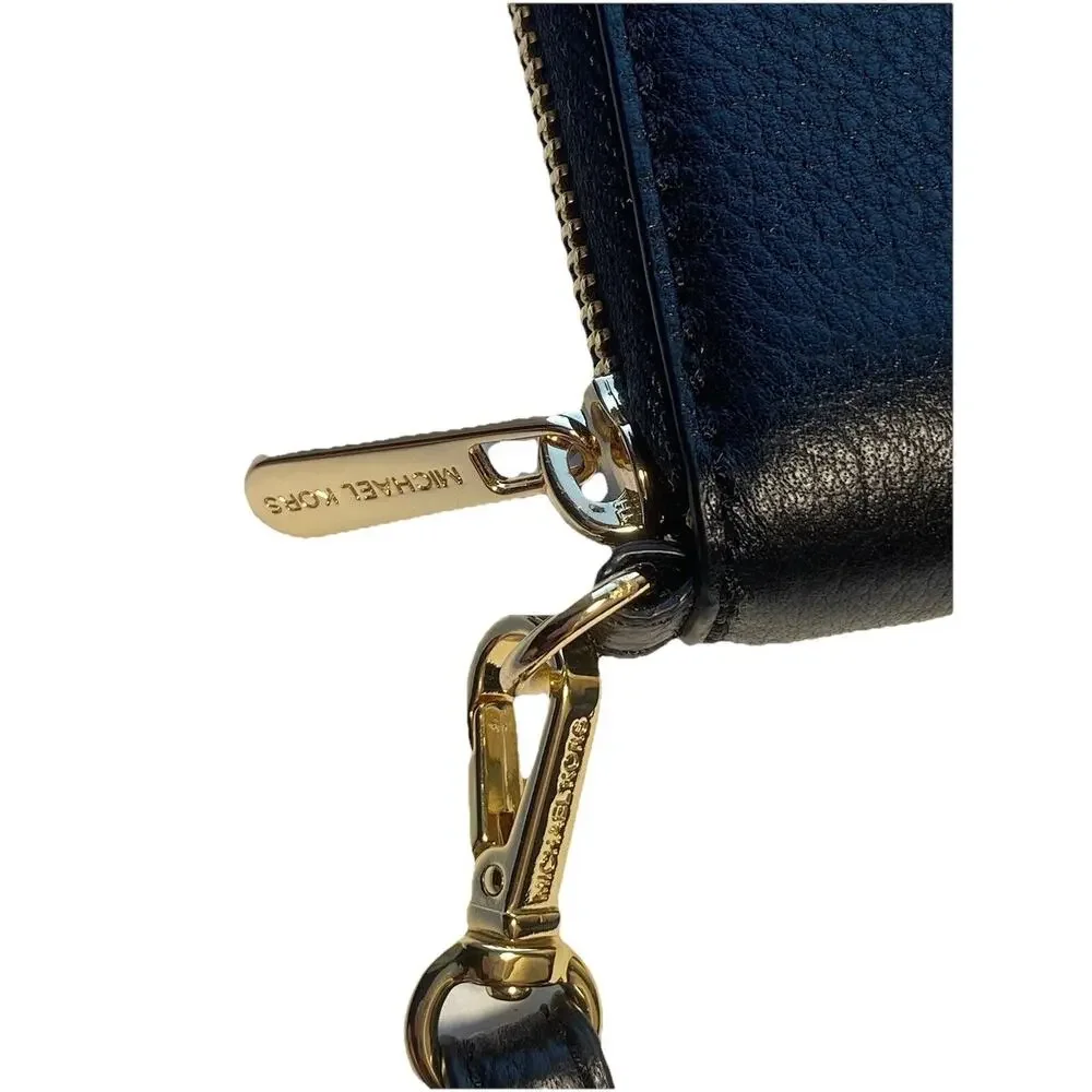 MICHAEL KORS Fulton‎ Black Pebbled Leather Wristlet/Wallet with Zipper & Gold